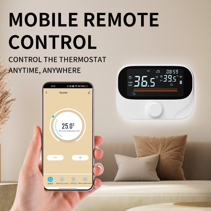 तुया वाई-फ़ाई स्मार्ट थर्मोस्टेट, जिसमें °C/°F स्विच करने योग्य डिस्प्ले है